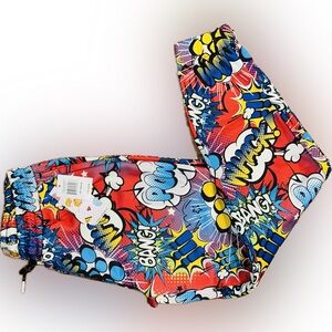 NWT Oh Snap! SZ M OR L blue/red/multicolor “boom/bang” print jogger